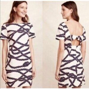 Maeve Nautical Rope Bow Back Shift Dress Womens 0